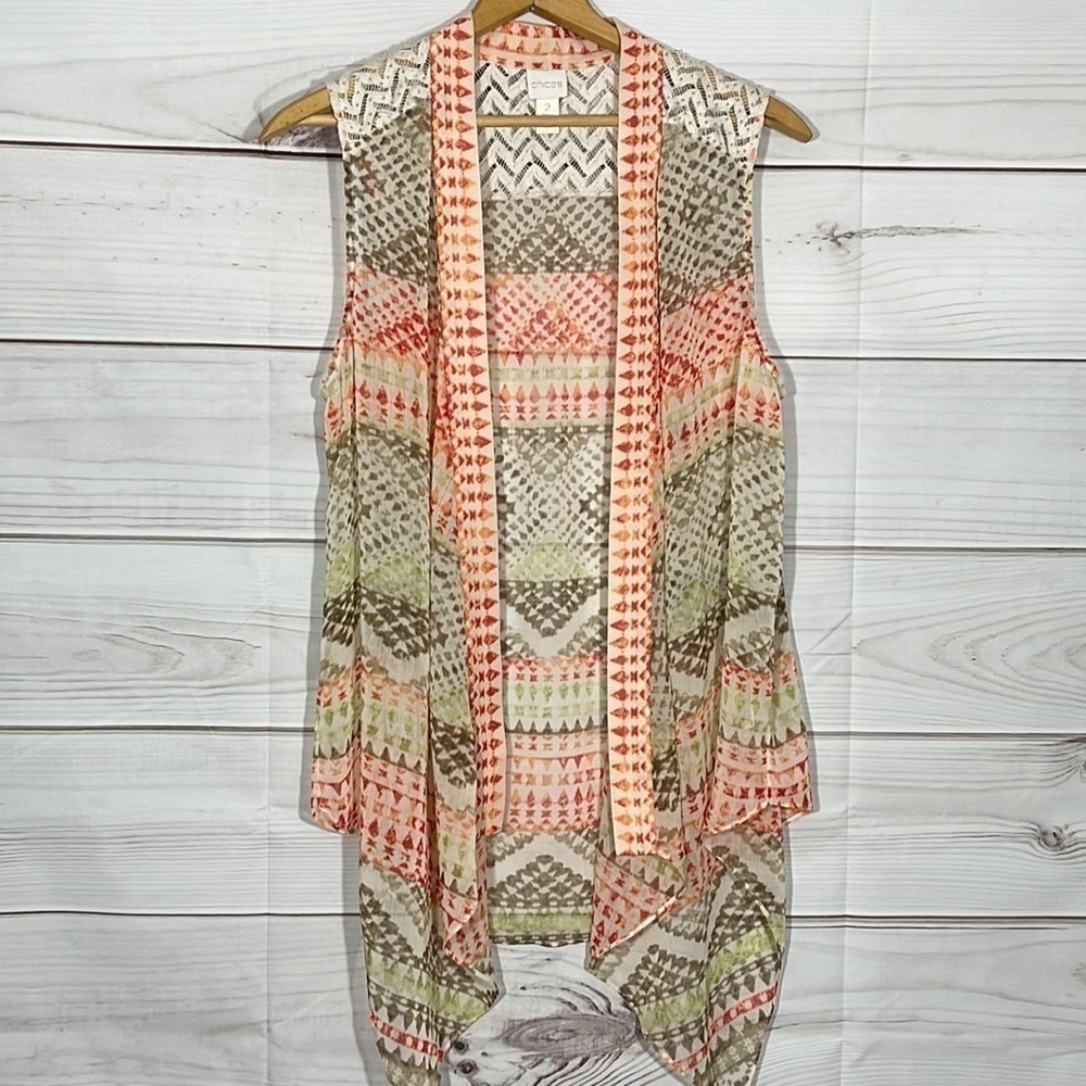 Chico's Sheer Sleeveless Cardigan Duster Coverup Size 12/Large/Chico's 2